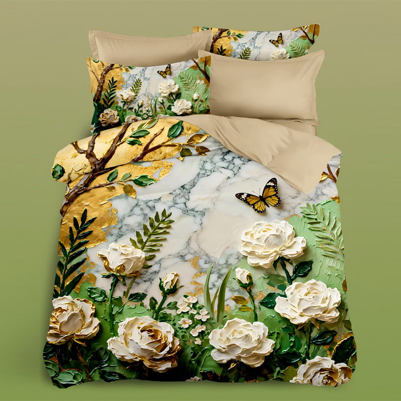 5D Oil-Painting Effect Digital Print Bedding Set -Golden Garden