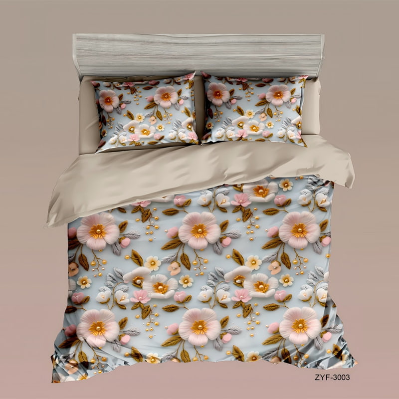 5D Floral Digital Print Bedding Set - ‌Golden Bloom Harmony
