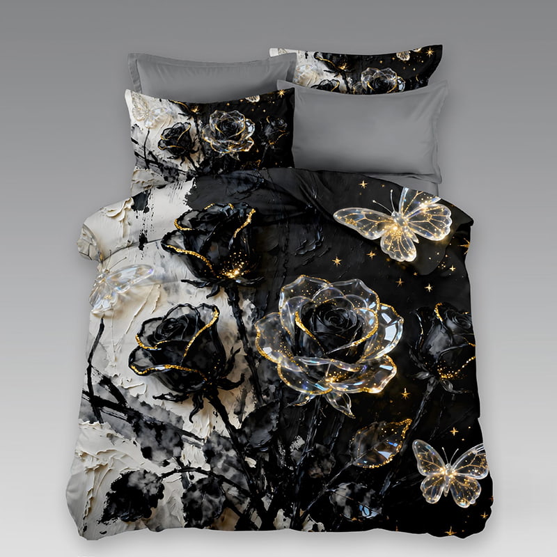 5D Oil Painting Style Digital Print Bedding Set  - ‌ Midnight Elegance
