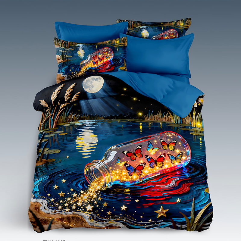5D Floral Digital Print Bedding Set -Dreamy Butterfly Jar & Starry Night