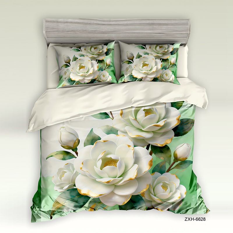5D Floral Digital Print Bedding Set - ‌Golden Magnolia Blossom