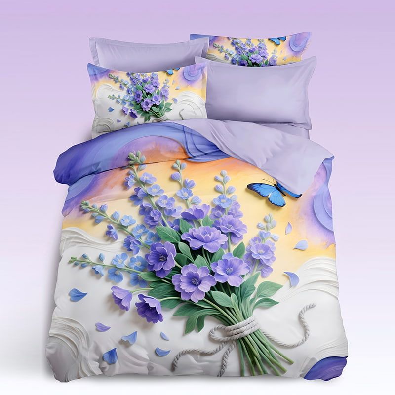 5D Floral Digital Print Bedding Set - ‌Lavender Bouquet
