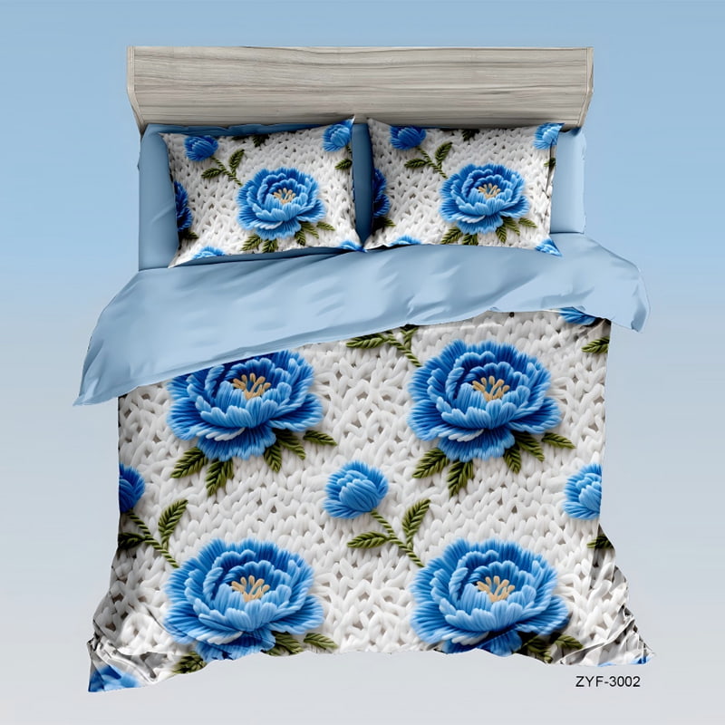5D Floral Digital Print Bedding Set - ‌Blue Peony Dream
