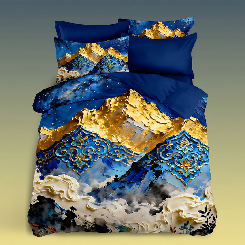 5D Oil-Painting Effect Digital Print Bedding Set -Starry Golden Mountain