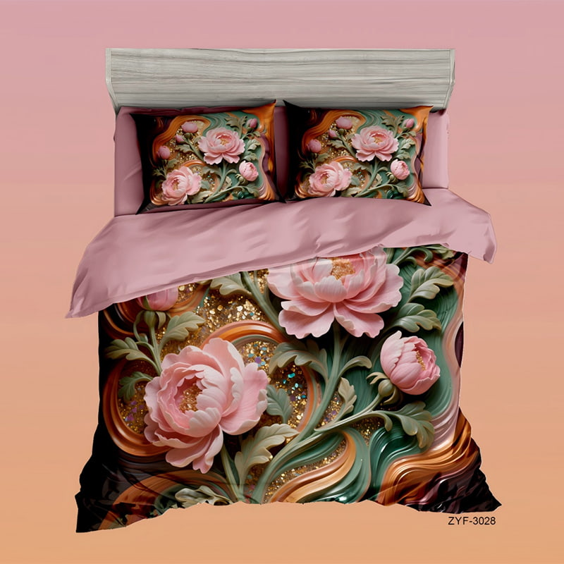 5D Floral Digital Print Bedding Set - ‌Rose & Swirl