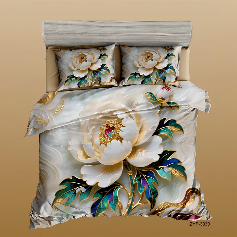 5D Floral Digital Print Bedding Set - ‌White Peony