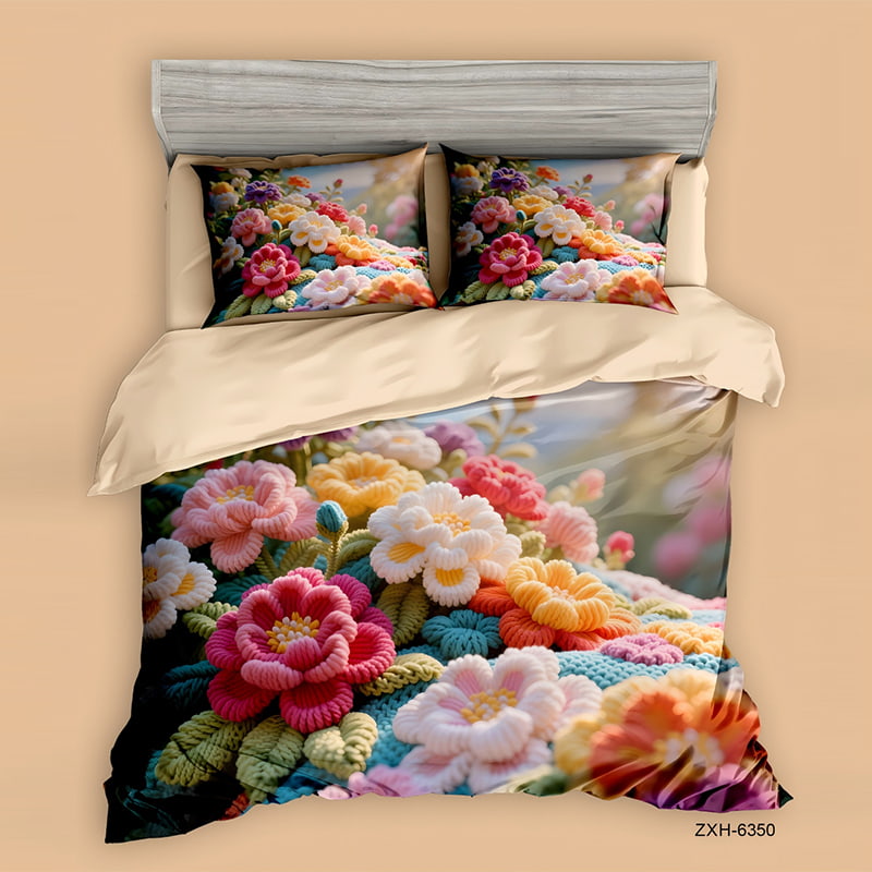 5D Floral Digital Print Bedding Set - ‌Colorful Crochet Bloom Floral