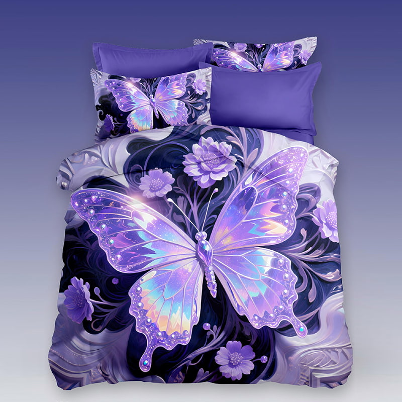 5D Floral Digital Print Bedding Set - ‌Purple Butterfly Garden