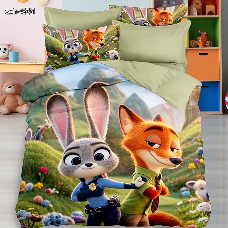 7D Digital Printed Bed Sheet Set With Cartoon Animals And Nature Theme