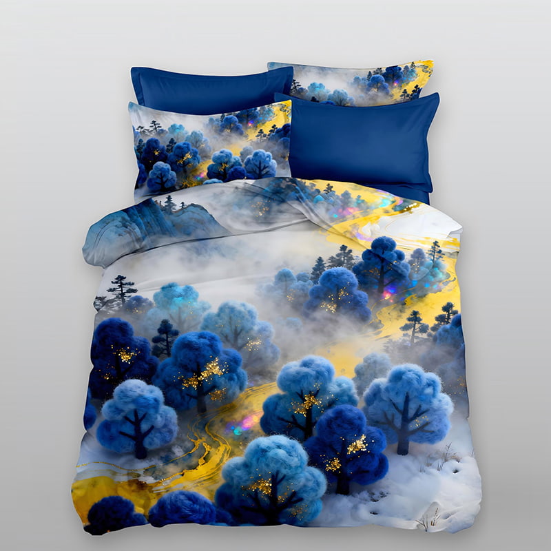 5D Floral Digital Print Bedding Set -Enchanted Blue Tree Forest 