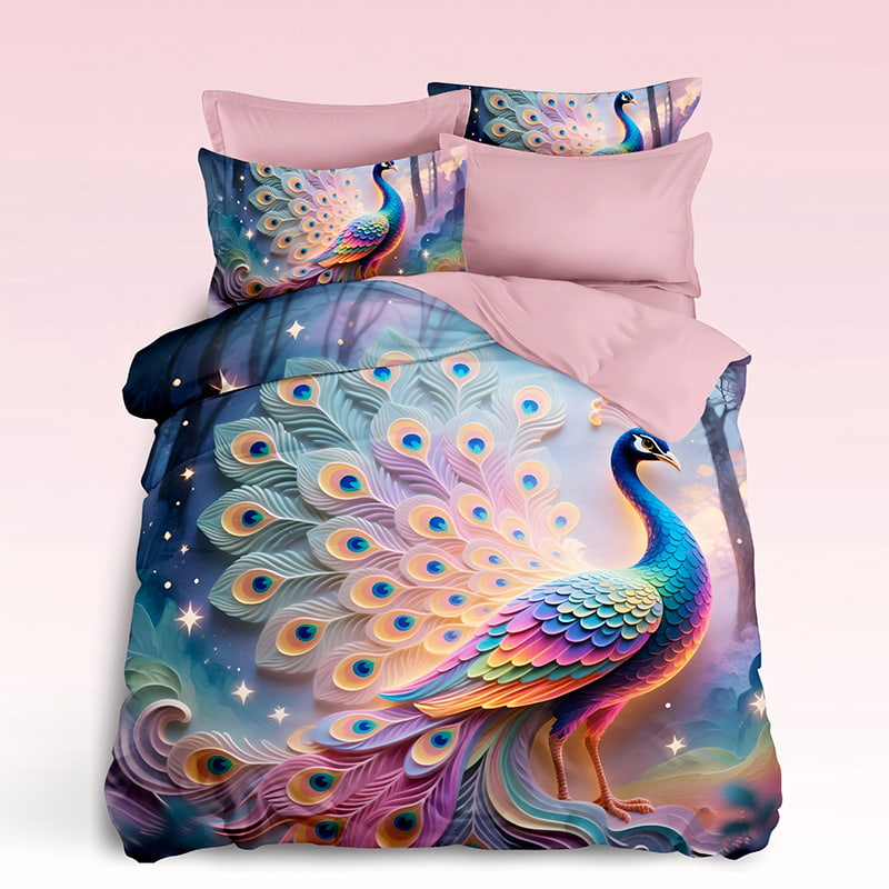 5D Floral Digital Print Bedding Set - ‌Peacock