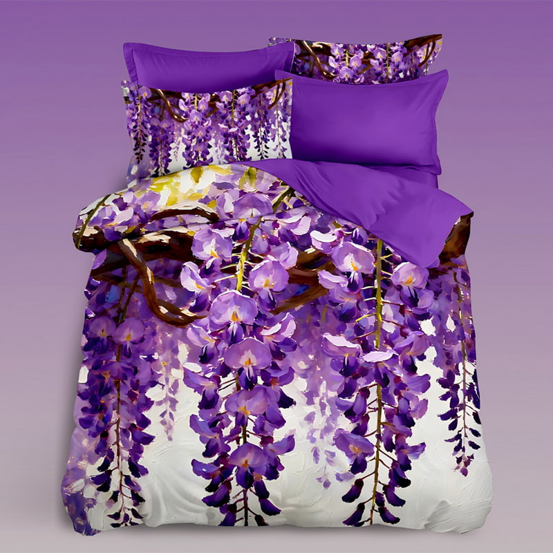 5D Oil-Painting Effect Digital Print Bedding Set -Purple Wisteria Blossom