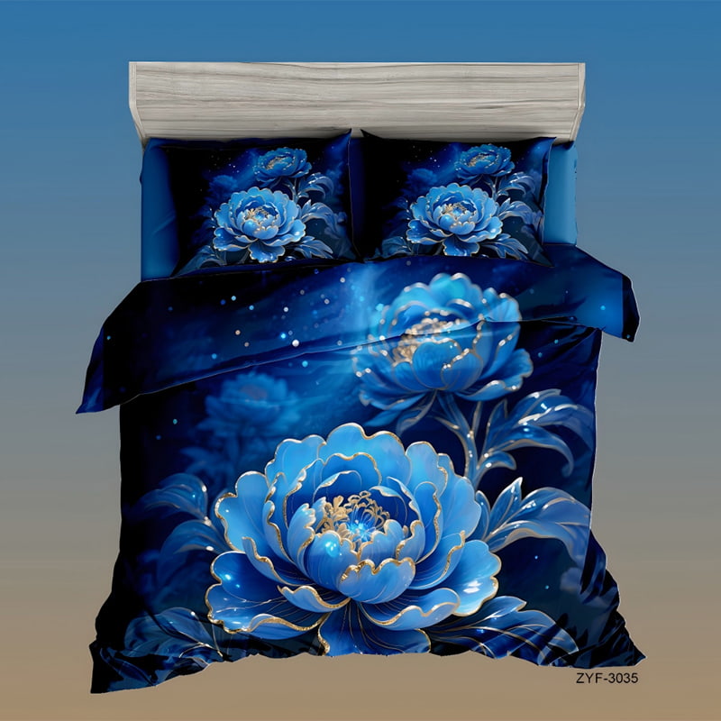 5D Floral Digital Print Bedding Set - ‌Blue Peony