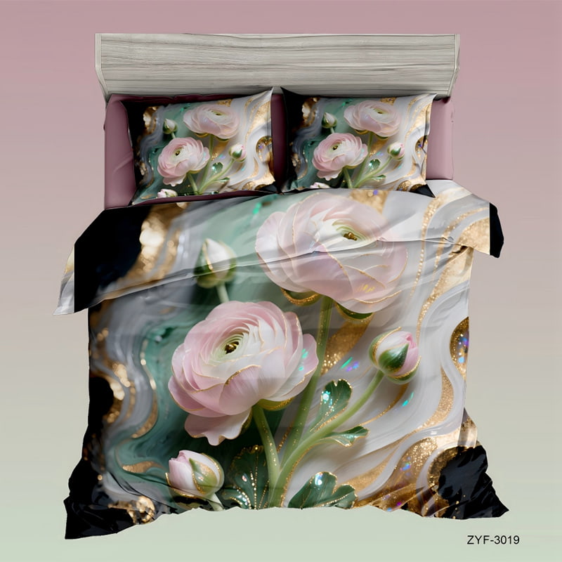 5D Floral Digital Print Bedding Set - ‌Soft Pastel Floral