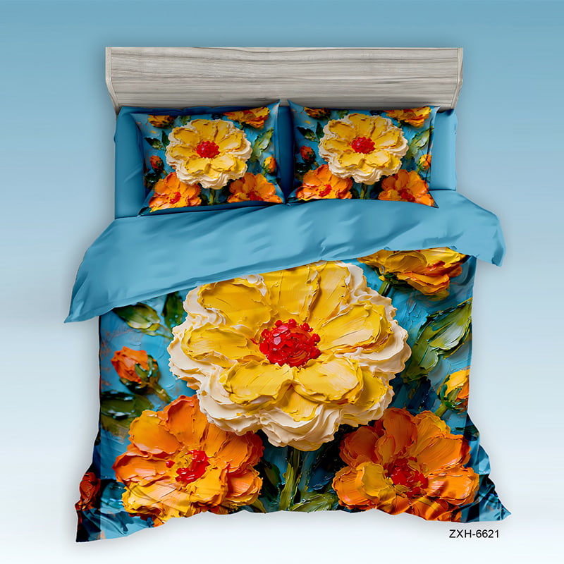 5D Oil Painting Style Digital Print Bedding Set  - ‌Golden Blossom