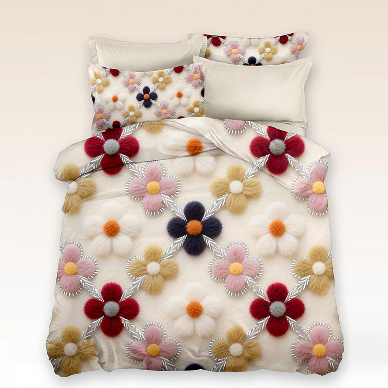5D Floral Digital Print Bedding Set - ‌Fluffy Blossom Lattice