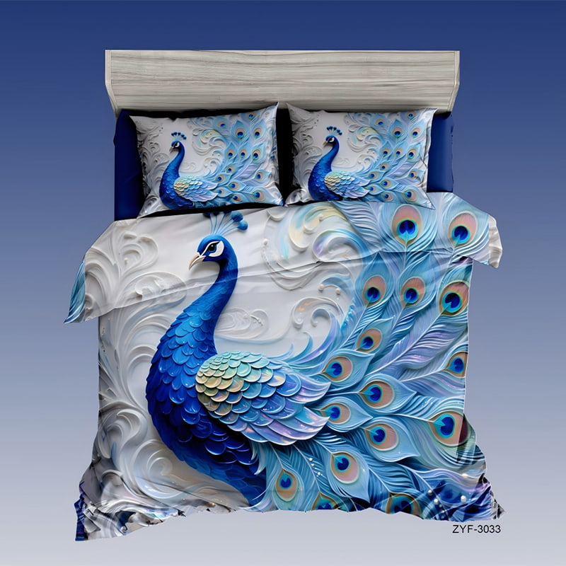 5D Floral Digital Print Bedding Set - ‌Peacock