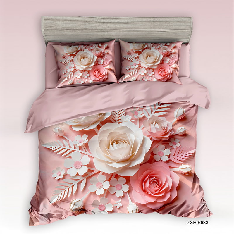 5D Floral Digital Print Bedding Set - ‌Blush Bloom Elegance
