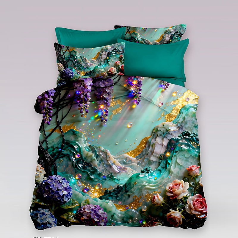 5D Floral Digital Print Bedding Set - ‌Dreamy Wisteria Waterfall