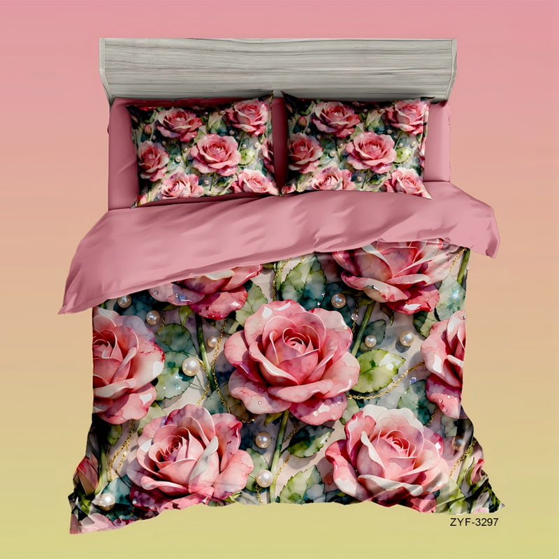 5D Floral Digital Print Bedding Set -Elegant Rose Garden