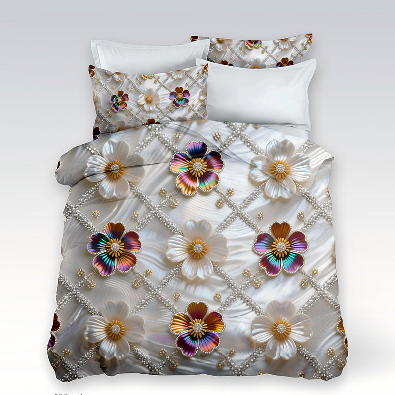 5D Floral Digital Print Bedding Set - ‌Pearlescent Bloom
