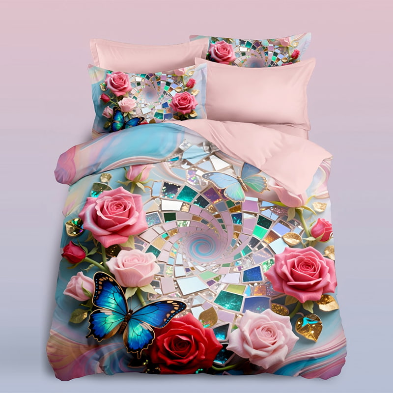 5D Floral Digital Print Bedding Set - Spiral Roses