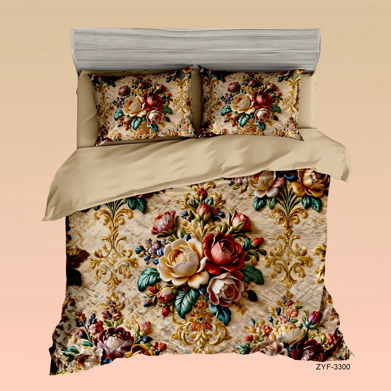 5D Floral Digital Print Bedding Set -Classic Floral Elegance