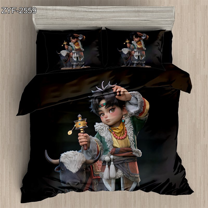 7D Digital Printed Bed Sheet Set With Tibetan Boy And Yak Character Theme