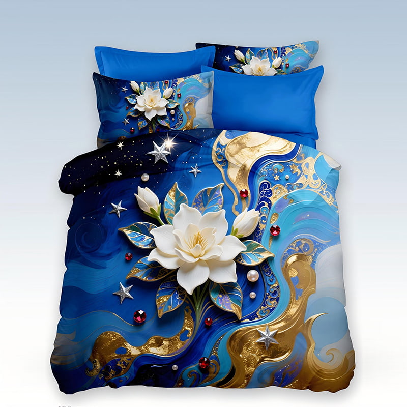 5D Floral Digital Print Bedding Set - ‌Magnificent White Magnolia
