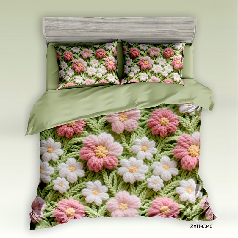 5D Floral Digital Print Bedding Set - ‌Pink & White Daisy Garden