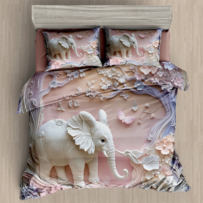 7D Digital Printed Bed Sheet Set with Elegant Elephant and Floral Fantasy Theme