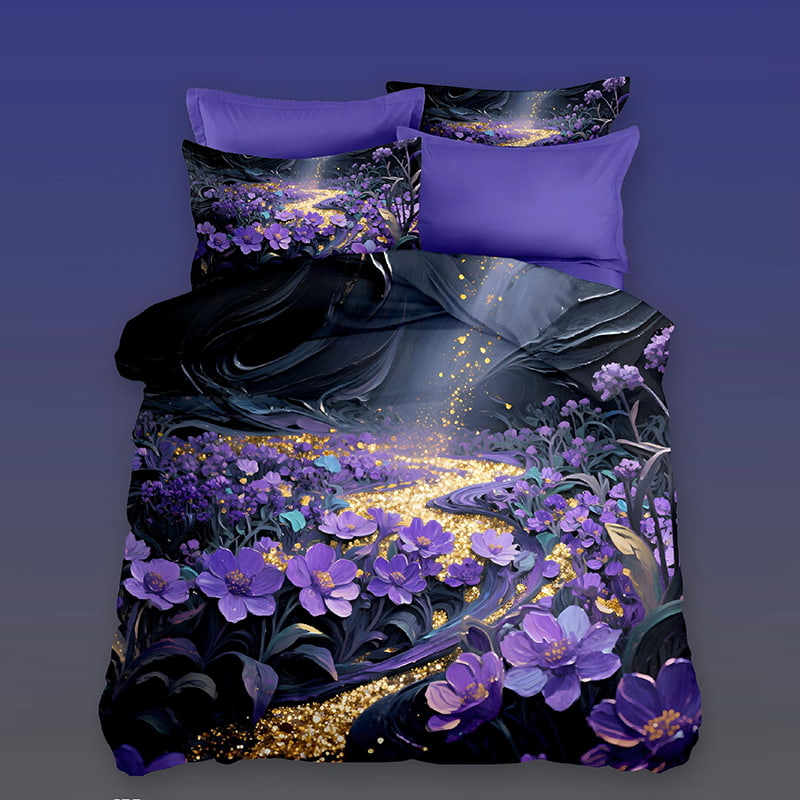 5D Floral Digital Print Bedding Set - ‌Golden Twilight Path