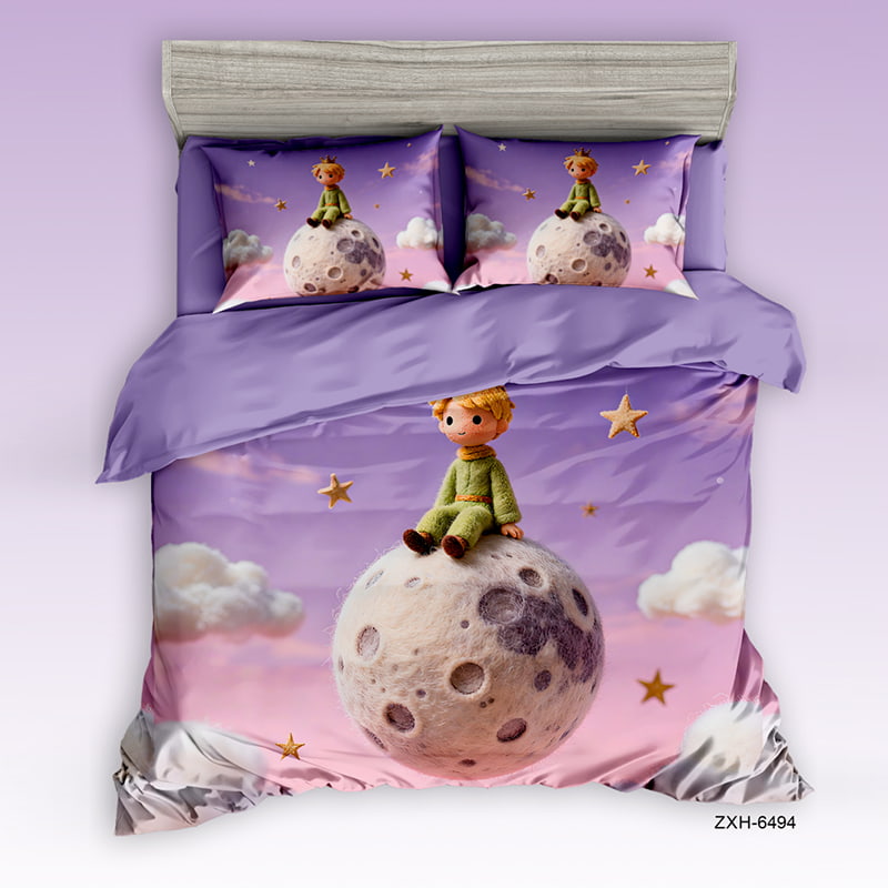 7D Digital Printed Bed Sheet Set with Whimsical Little Prince On Moon Theme