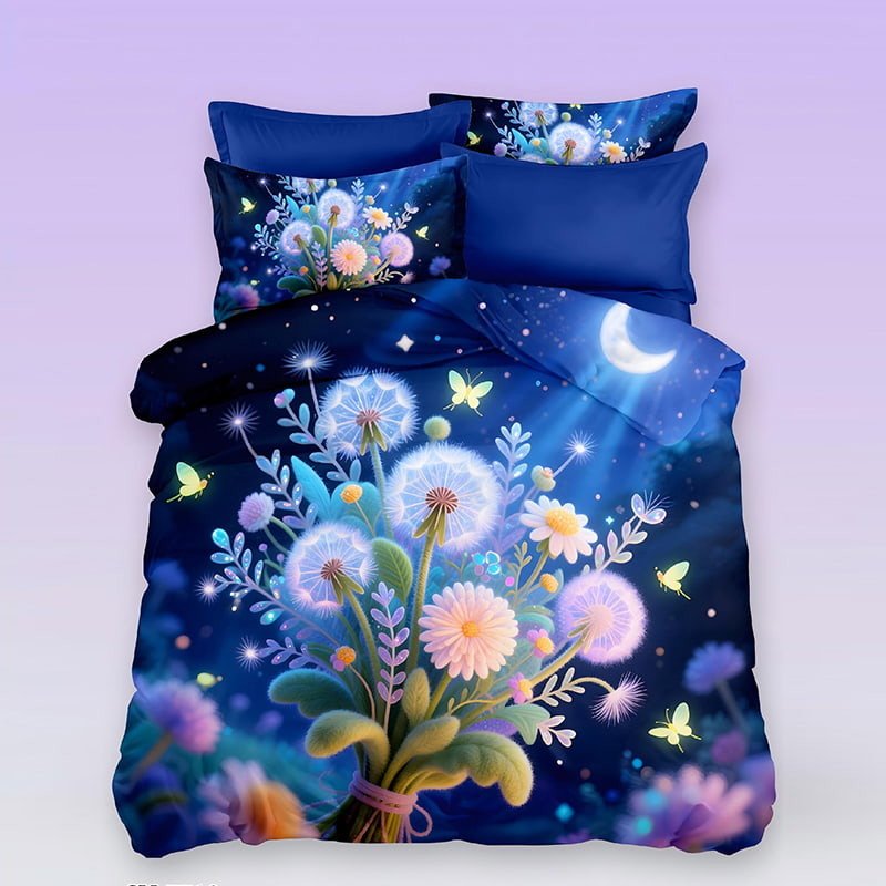 5D Floral Digital Print Bedding Set - ‌Moonlit Dandelion Dream