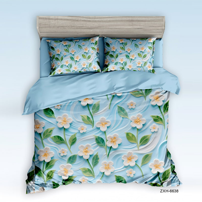 5D Floral Digital Print Bedding Set - ‌Blue Blossom Breeze