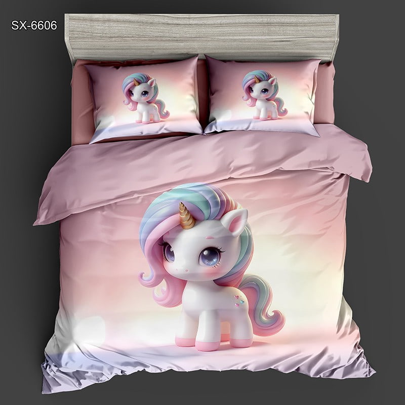 5D Digital Printed Bed Sheet Set with a Cute Pastel Unicorn