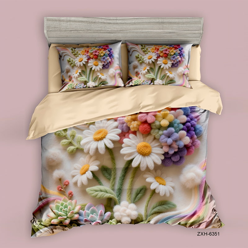 5D Floral Digital Print Bedding Set - ‌Rainbow Daisy Bouquet