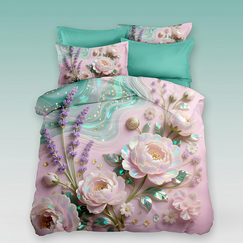 5D Floral Digital Print Bedding Set - ‌Lavender & Peony