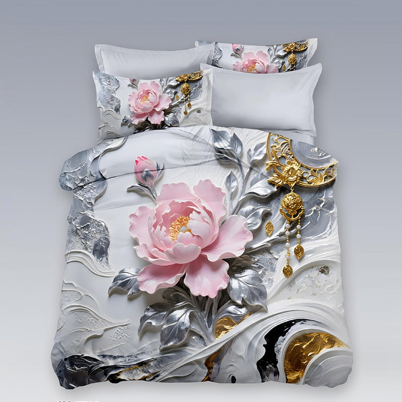 5D Floral Digital Print Bedding Set - ‌Golden Moon Peony
