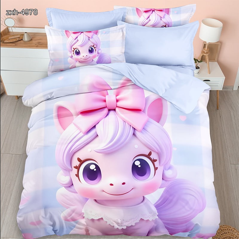 7D Digital Printed Bed Sheet Set With Cute Cartoon Unicorn Theme