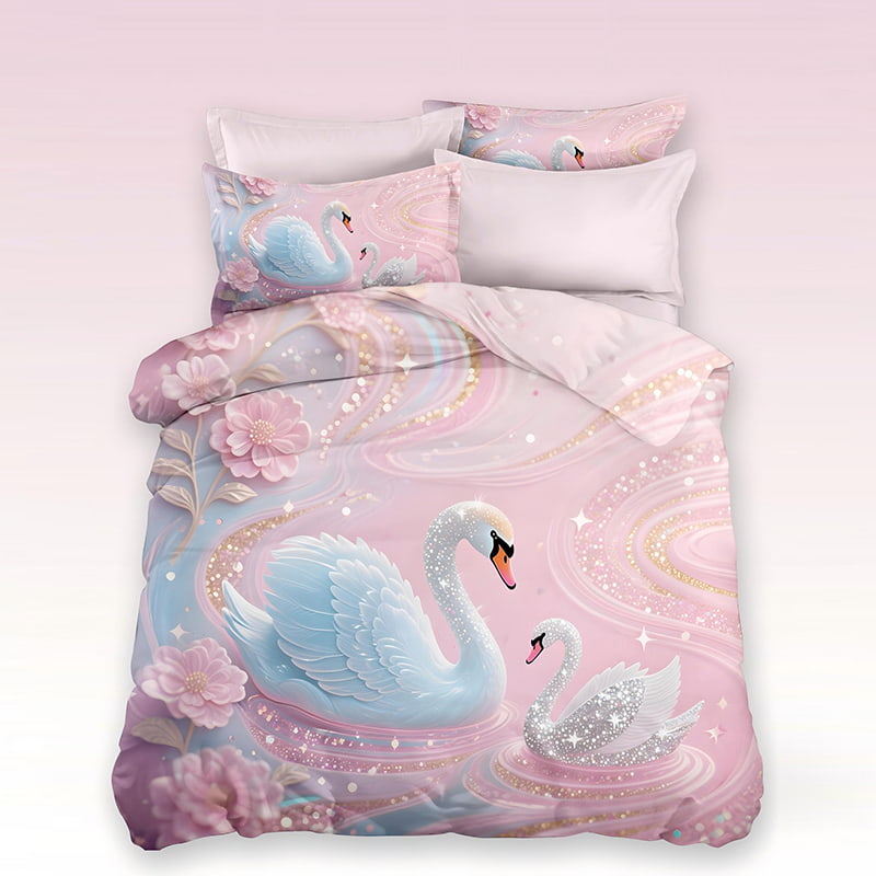 5D Floral Digital Print Bedding Set -Swan & Floral ‌