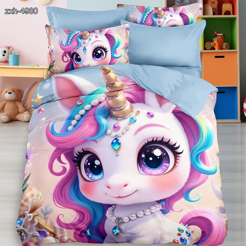 7D Digital Printed Bed Sheet Set With Magical Unicorn Fantasy Theme