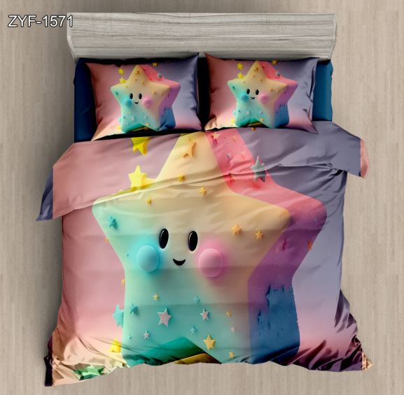 5D Artistic Digital Printed Bed sheet set with a Cute Pastel Star Floating in a Dreamy Sky