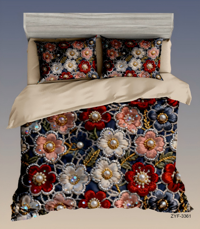 5D Floral Digital Print Bedding Set - ‌Embroidered Floral