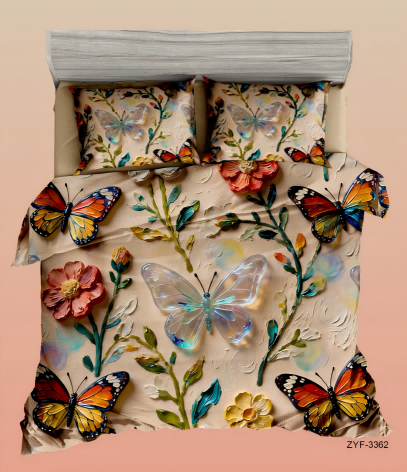 5D Floral Digital Print Bedding Set - ‌Vibrant Butterfly & Flower