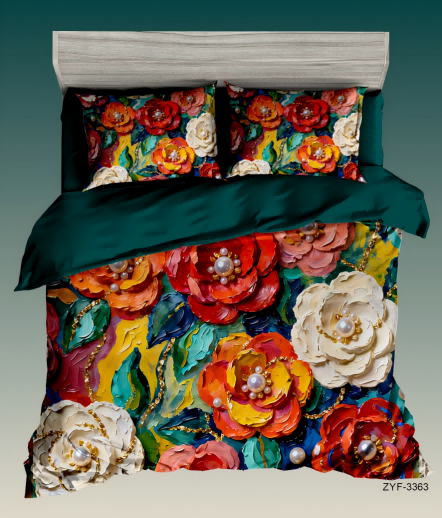 5D Floral Digital Print Bedding Set - ‌Vibrant Floral
