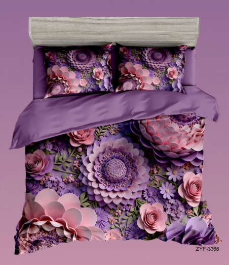 5D Floral Digital Print Bedding Set - ‌Lavender & Pink Floral