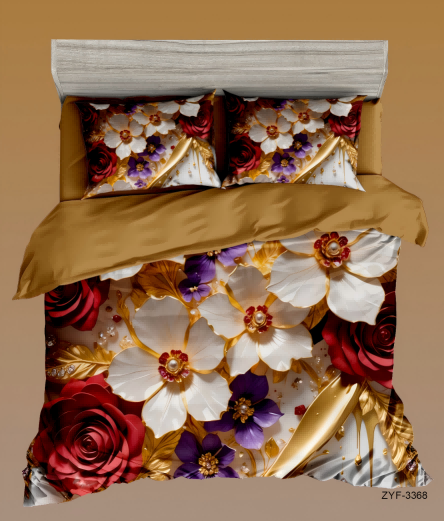 5D Floral Digital Print Bedding Set - ‌Red Roses & White Blooms