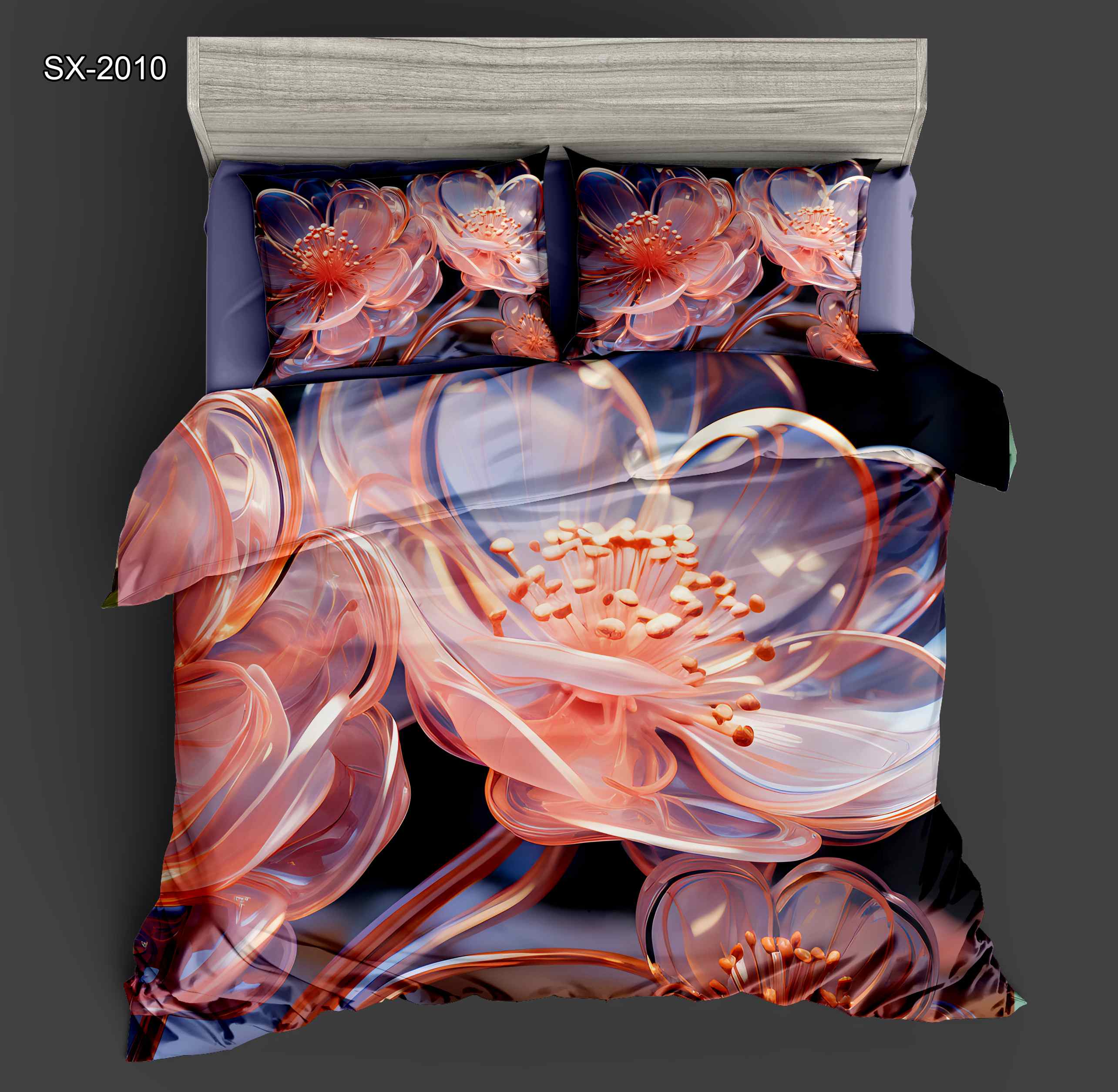 5D Floral Digital Print Bedding Set - ‌Luxurious Glass Flower