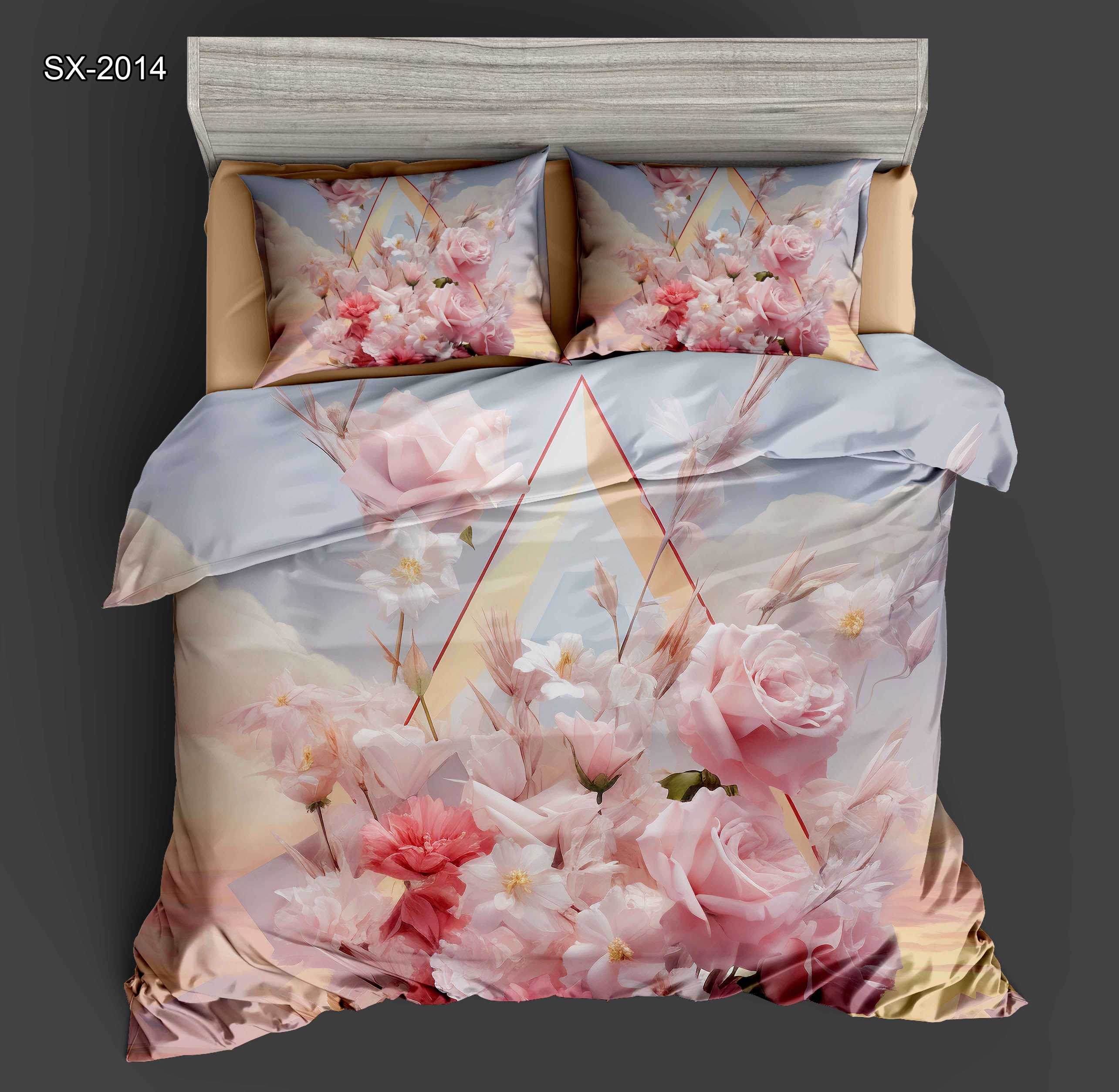 5D Floral Digital Print Bedding Set - ‌Pink Rose & Wildflower